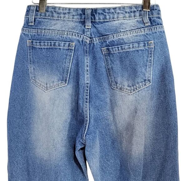 Shein Cut Out Destroyed Distressed Mom Jeans High Rise Sz 2 - Picture 6 of 9